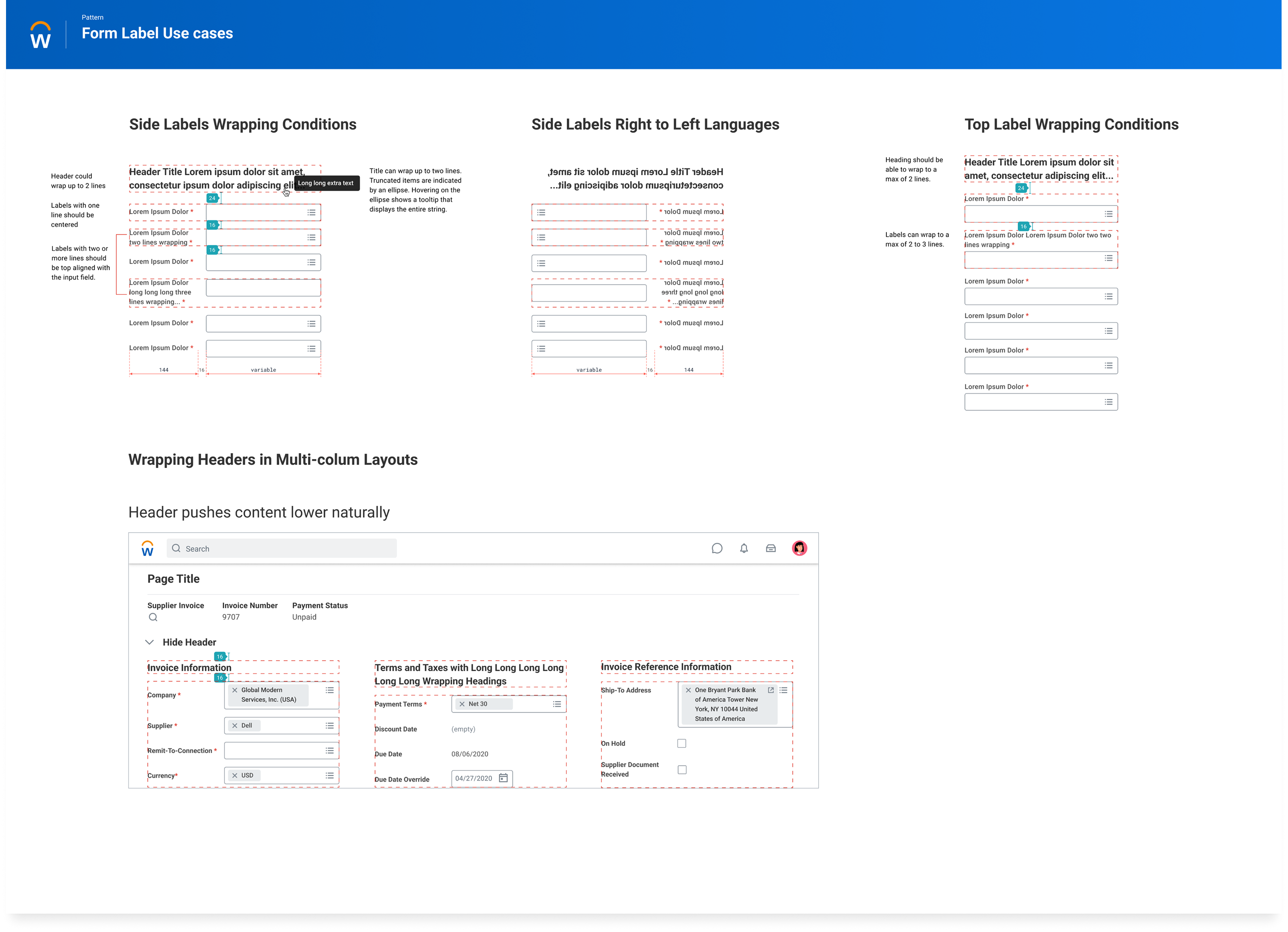 Label wrapping conditions for forms
